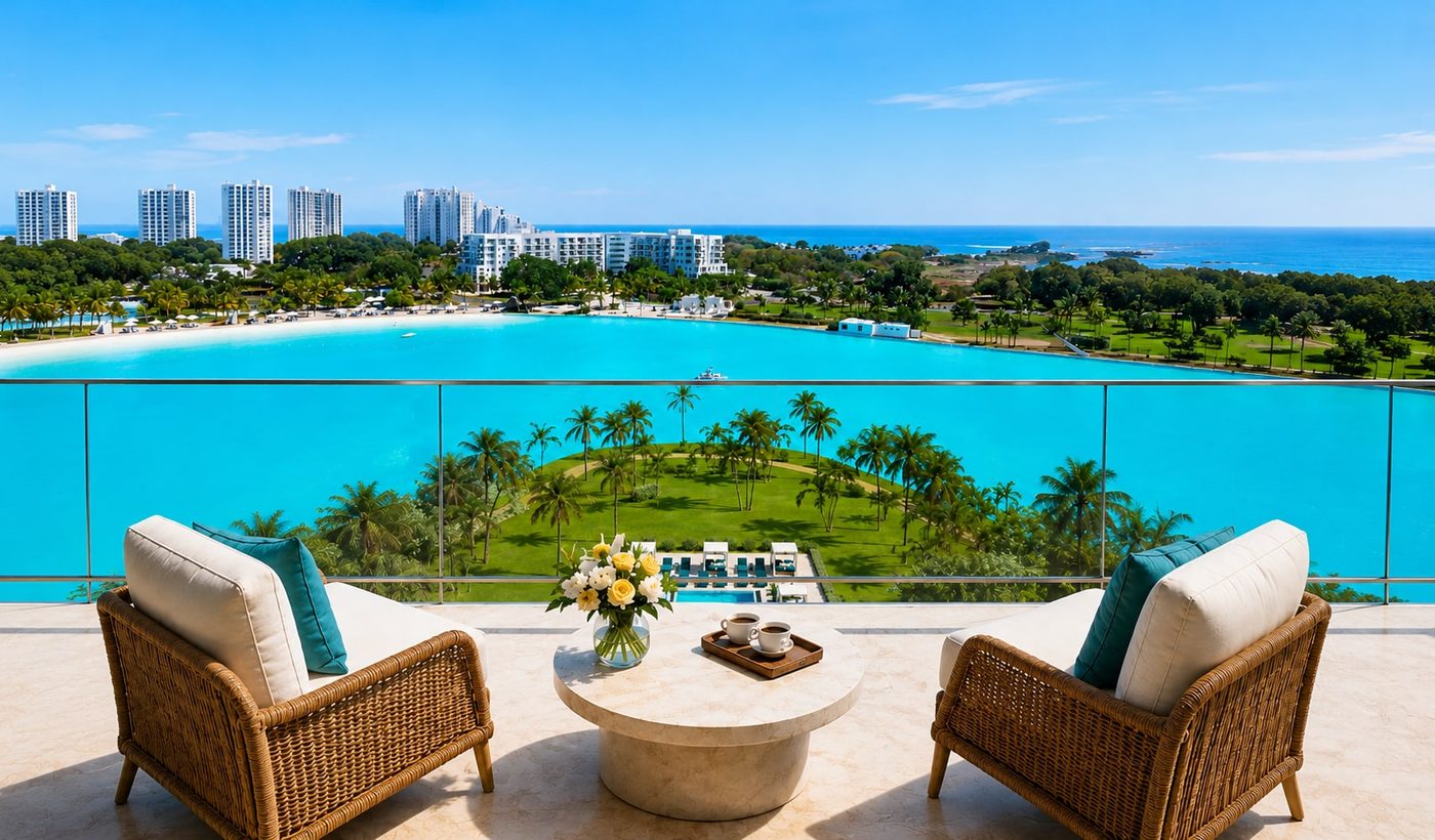 Vista aérea de Playa Blanca Residences frente al océano Pacífico, Río Hato, Panamá